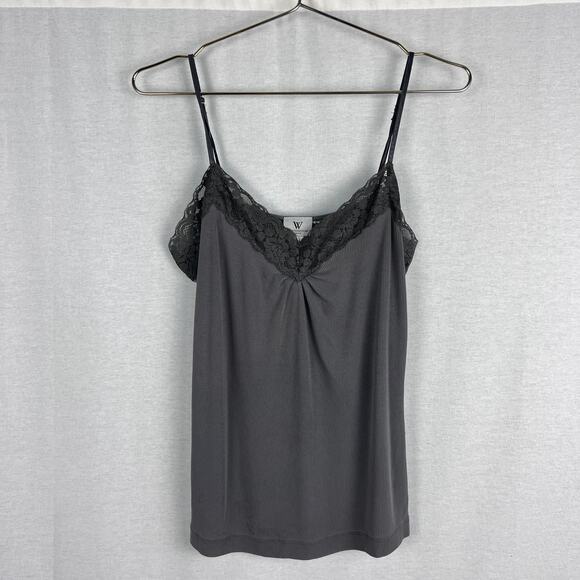 Worthington Top Y2K Lace Trim Cami Gray Fairy Grunge Punk Emo Edgy Coquette - Picture 1 of 5